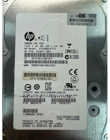 533871-001 HP 300GB 15K RPM 3.5" SAS Hard Drive