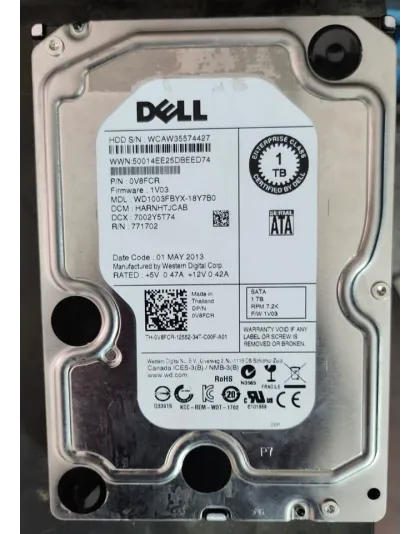 V8FCR Dell WD 1TB 7.2K 3.5-inch SATA Hard Drive