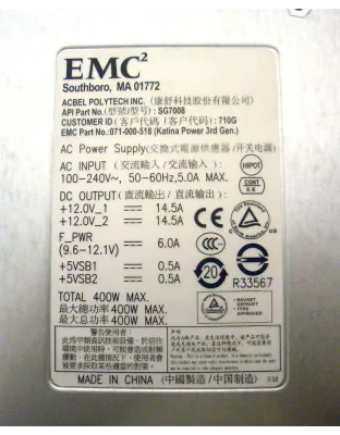 071-000-518 EMC VNX 400W 3U Power Supply
