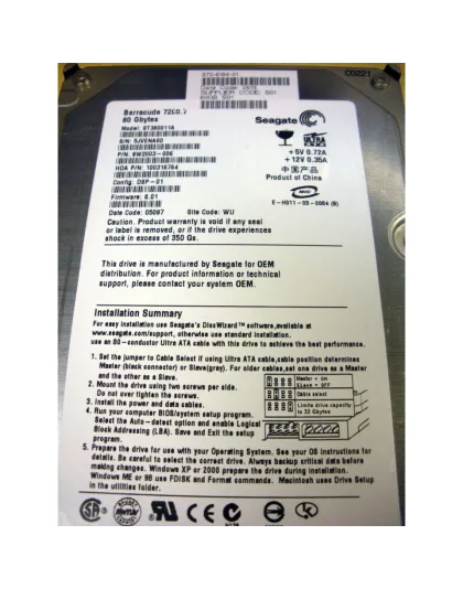 370-6164 Sun 80GB 7.2K Ultra ATA/100 3.5" HDD